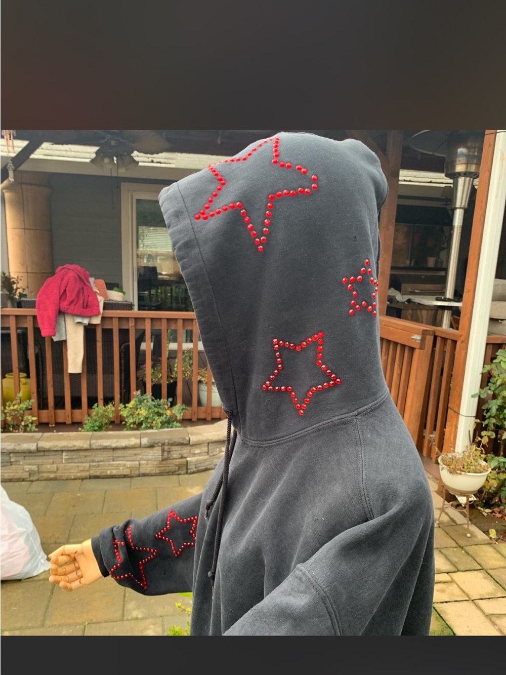 Carmar Black Hoodie with Red Studded Star Details